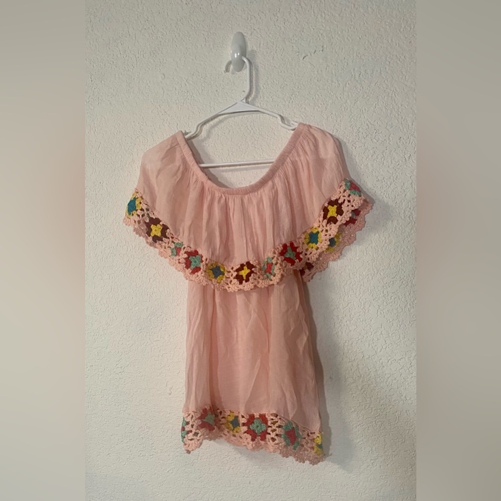 Pink Crochet Trim  off the shoulder boho top